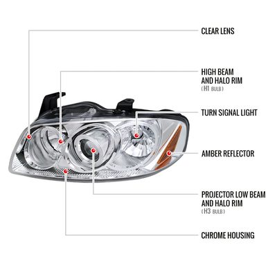 2004-2006 Nissan Sentra Dual Halo Projector Headlights Chrome/Clear Lens