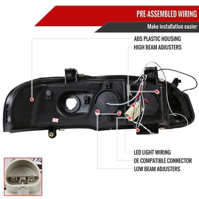 2000-2003 Nissan Sentra Dual Halo Projector Headlights Matte Black/Clear Lens