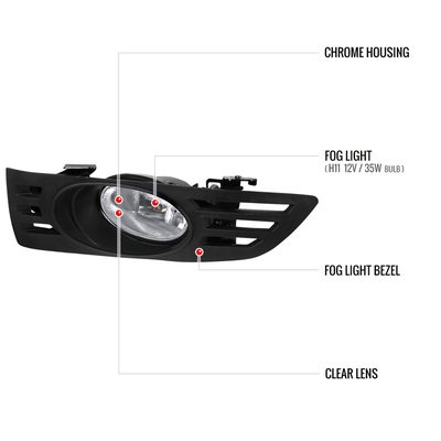 2003-2005 Honda Accord Coupe H11 Fog Lights Kit Chrome Housing/Clear Lens
