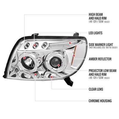 2003-2005 Toyota 4Runner Dual Halo Projector Headlights Chrome/Clear Lens