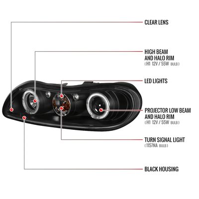 1997-2005 Chevy Malibu/Oldsmobile Cutlass Dual Halo Projector Headlights Black