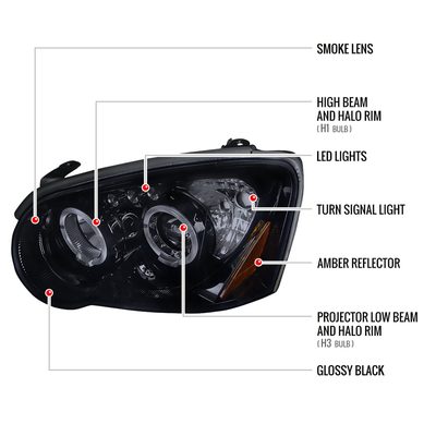 2004-2005 Subaru Impreza WRX/STI Outback Dual Halo Projector Headlights Smoke