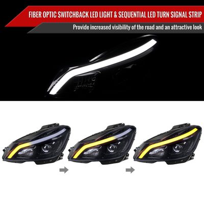 2012-2014 Mercedes-Benz W204 C-Class LED Bar Projector Headlights Smoke