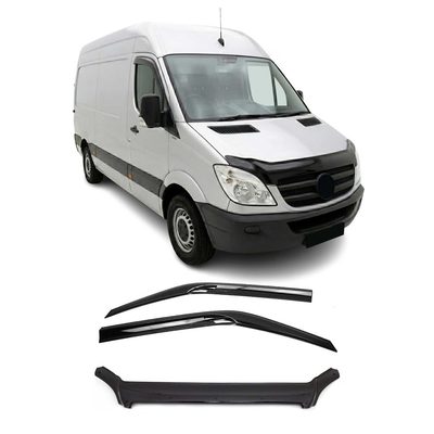 2006-2013 Mercedes Sprinter W906 Bug Shield Hood Deflector & Window Visor Kit 3Pcs Smoke