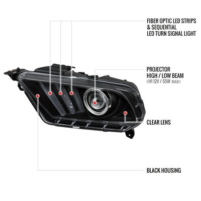 2010-2014 Ford Mustang LED Bar Projector Headlights Turn Signal Lights Black