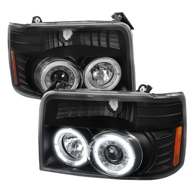 1992-1996 Ford F-150 F-250 F-350 Bronco Dual Halo Headlights - V2 Black