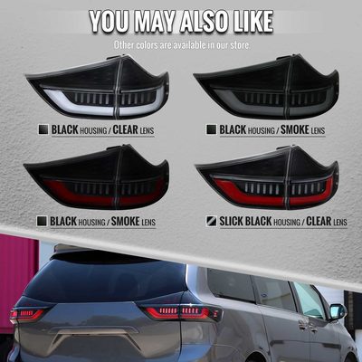 For Toyota Sienna 2011-2014 Full LED Tail Lights Sequential Red Fiber Black Clear Lens Jet Housing