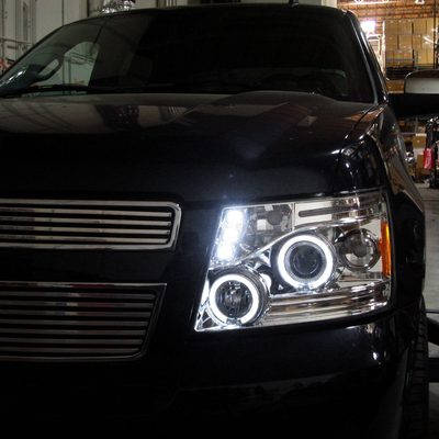 2007-2013 Chevy Avalanche/ 07-2014 Tahoe Suburban Dual Halo Headlights Chrome