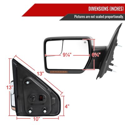 2007-2014 Ford F150 Chrome Heated Side Mirrors LED Turn Signal & Puddle Light