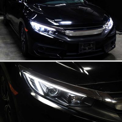 For Honda Civic 2016-2021 Projector Headlights Sequential DRL Matte Black Housing Clear Lens