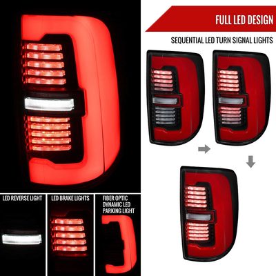 For Dodge RAM 2500/3500 2019-2024 Red LED Bar Sequential Signal Tail Lights Black Housing Clear Lens
