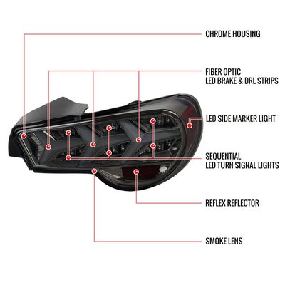 2013-2016 Scion FRS/ Subaru BRZ Lambo Sequential LED Tail Lights Chrome/Smoke