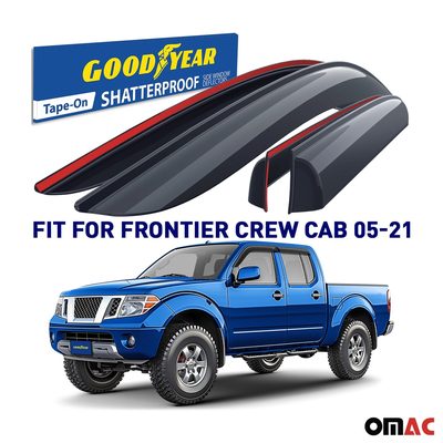 Goodyear Wind Deflectors for Nissan Frontier 2005-2021 Crew Cab Tape-On Smoke 4x