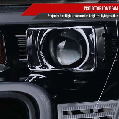2015-2017 Ford F-150 LED Bar Outline Projector Headlights Glossy Black/Smoke