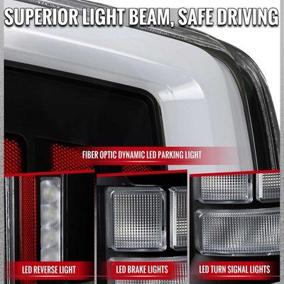 For Ford F-150 2021-2023 Full LED Tail Light Halogen Bulb Blind Spot Model Black Housing White Light Bar