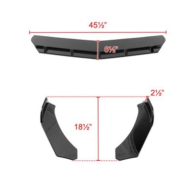 Universal Glossy Black Polypropylene 3Pcs Front Bumper Lip Splitter Spoiler Set
