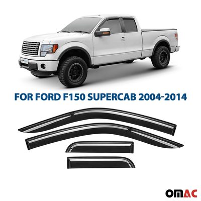 Clim Art Wind Deflectors for Ford F150 2004-2014 SuperCab Shatterproof Smoke 4x