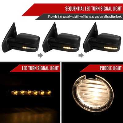 2007-2014 Ford F150 Black Heated Side Mirrors LED Turn Signal & Puddle Light