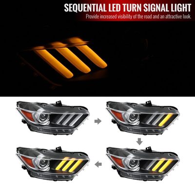 2015-2017 Ford Mustang HID/Xenon LED Turn Signal Projector Headlights Black