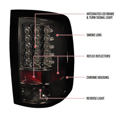 2009-2018 Dodge RAM 1500 2500 3500 LED Tail Lights Chrome/Smoke