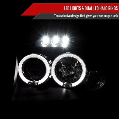 2001-2004 Nissan Frontier Dual Halo Projector Headlights Matte Black/Clear