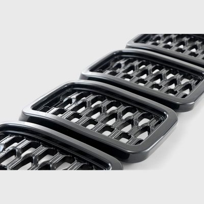 2021-2025 Jeep Grand Cherokee L Grille Overlay Gloss Black 8Pcs ABS Plastic