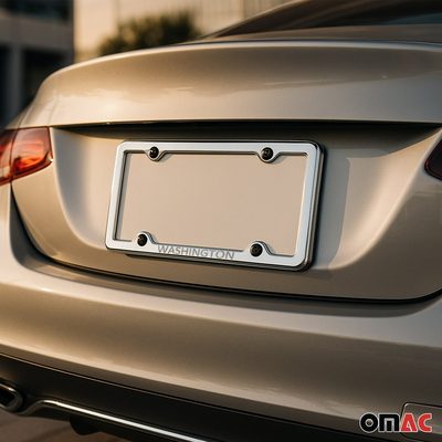 WASHINGTON Stainless Steel Chrome License Plate Frame Set