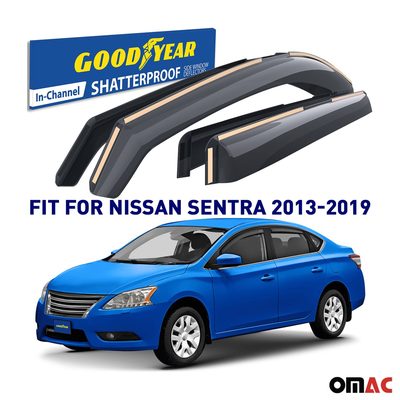 Goodyear Wind Deflectors for Nissan Sentra 2013-2019 In-channel Premium Smoke 4x