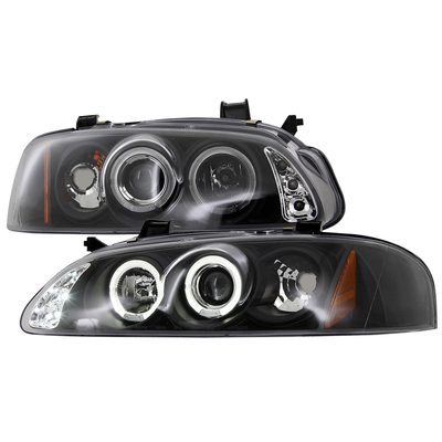 2000-2003 Nissan Sentra Dual Halo Projector Headlights Matte Black/Clear Lens
