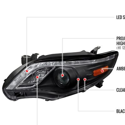 2011-2013 Toyota Corolla Projector Headlights LED Light Strip Matt Black/Clear