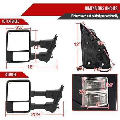 2008-2016 Ford F-250/350/450/550 Heated Towing Mirrors Smoke & Turn Signal