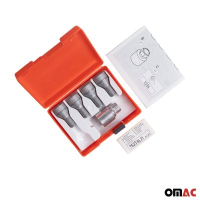 Wheel Lock Kit for BMW X5 M14X1,25 Bolt Galvanized Silver 4Locks & 1Key