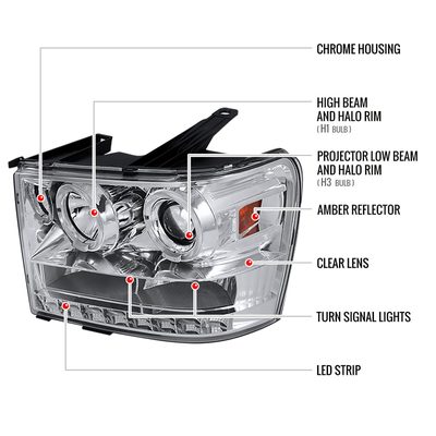 2007-2014 GMC Sierra Dual Halo Projector Headlights Chrome/Clear Lens