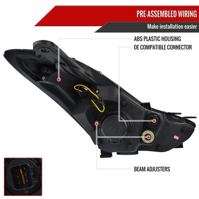 2011-2013 Hyundai Elantra Projector Headlights w/ LED Bar Glossy Black/Smoke