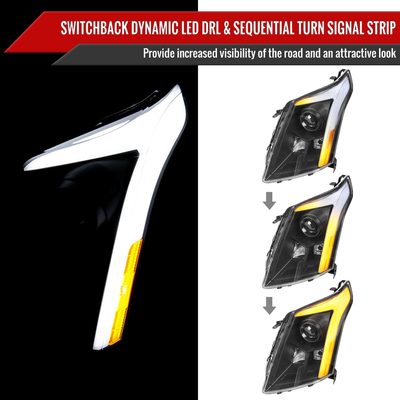 2010-2016 Cadillac SRX Projector Headlights Turn Signal LED Bar Black