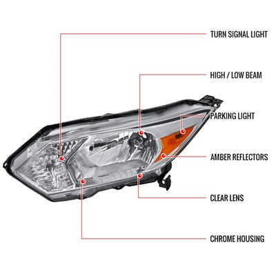 2016-2018 Honda HR-V Crystal Headlights w/ Amber Reflectors Chrome/Clear Lens