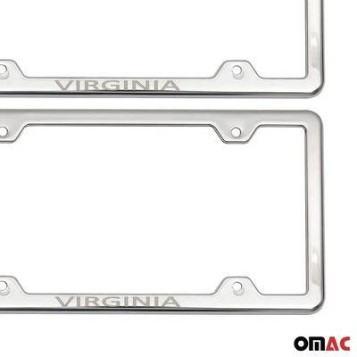 VIRGINIA Stainless Steel Chrome License Plate Frame Set 2 Pcs