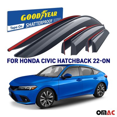 Goodyear Wind Deflectors for Honda Civic 2022-2025 Hatchback Tape-On Smoke 6 pcs