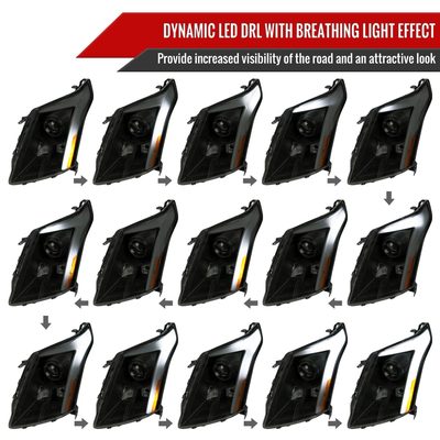 2010-2016 Cadillac SRX Projector Headlights Turn Signal LED Bar Smoke