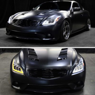 For Infiniti G37 2008-13 / Q60 Coupe 2014-15 LED Triple Projector Headlights Sequential Chrome Housing Clear Lens Switchback