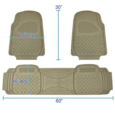 Universal fit Rubber Car Floor Mats Liner All Weather 3Pcs Beige