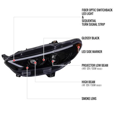 2013-2016 Ford Fusion Sequential Turn Signal Projector Headlights Smoke