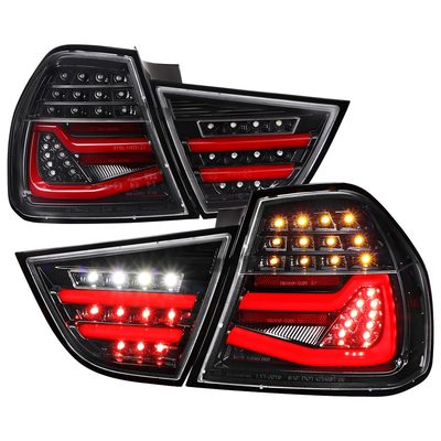 2009-2011 BMW E90 3-Series 4Dr Sedan Red LED Tail Light Jet Black/Clear Lens