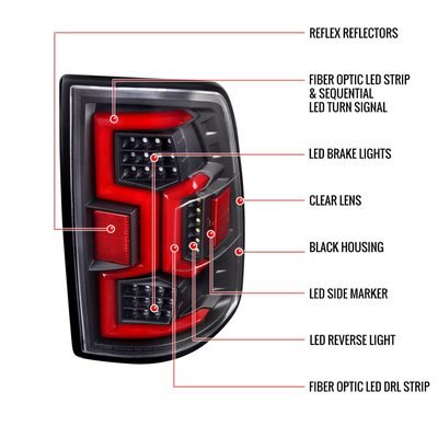 2019-2024 Dodge RAM 2500/3500 Red LED Bar Signal Tail Lights Black/Clear