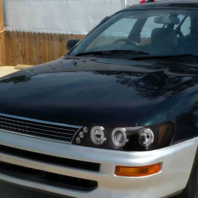 1993-1997 Toyota Corolla Dual Halo Projector Headlights Matte Black/Clear Lens