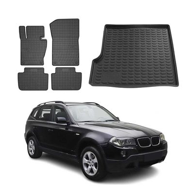 2004-2010 BMW X3 1.gen Floor Mats & Cargo Liner Full Set All Weather Black