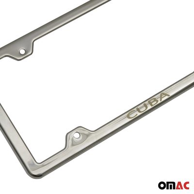 CUBA Print License Plate Frame Tag Holder Chrome S. Steel Set 2 Pcs.