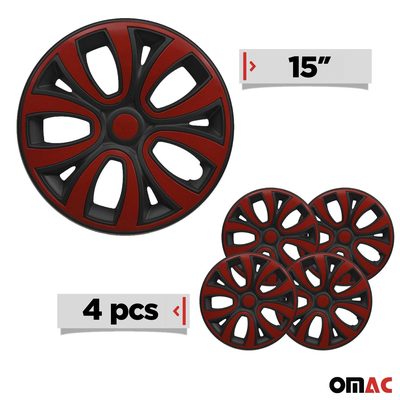 ColorFlex Hub Caps Wheel Cover 15" Black Matt & Red Full Set 4 pcs.