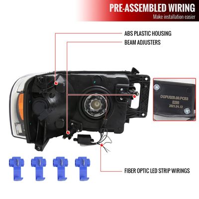 2002-2005 Dodge RAM 1500 / 2500/3500 LED Tube Factory Headlights