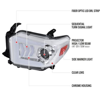 2014-2021 Toyota Tundra LED CBar Projector Headlights Arrow Signals Chrome